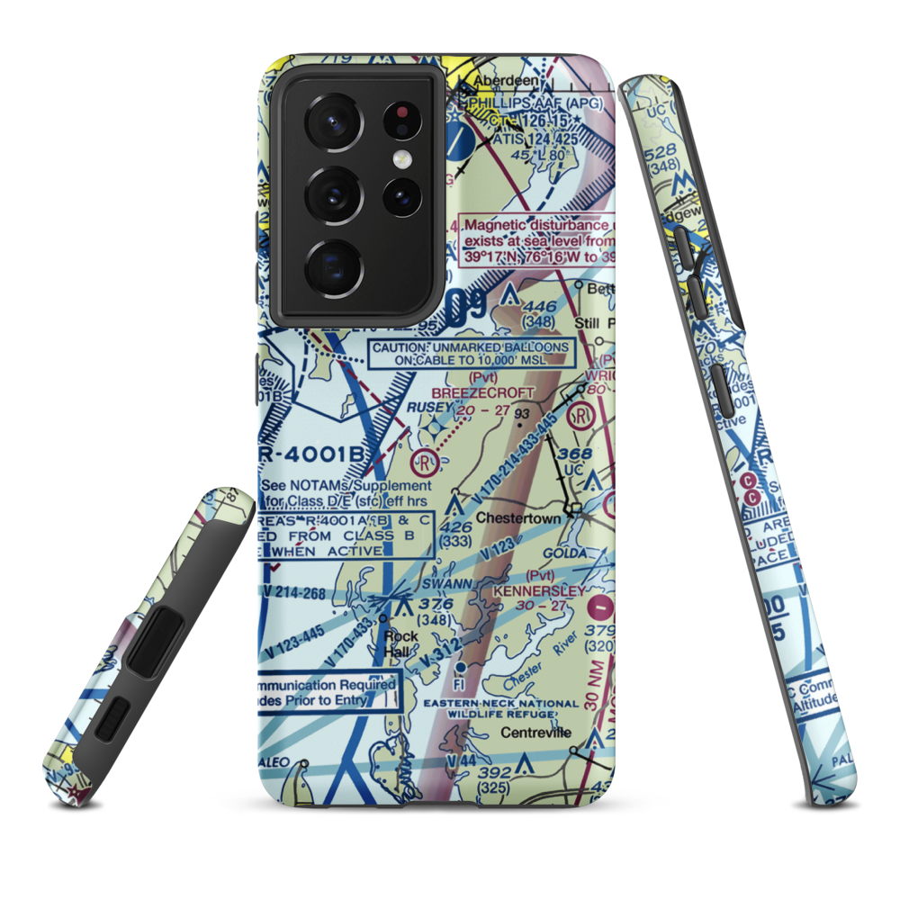 Pond View Private Airport (0MD4) VFR Sectional Samsung Phone Case Samsung Galaxy S21 Plus model shown