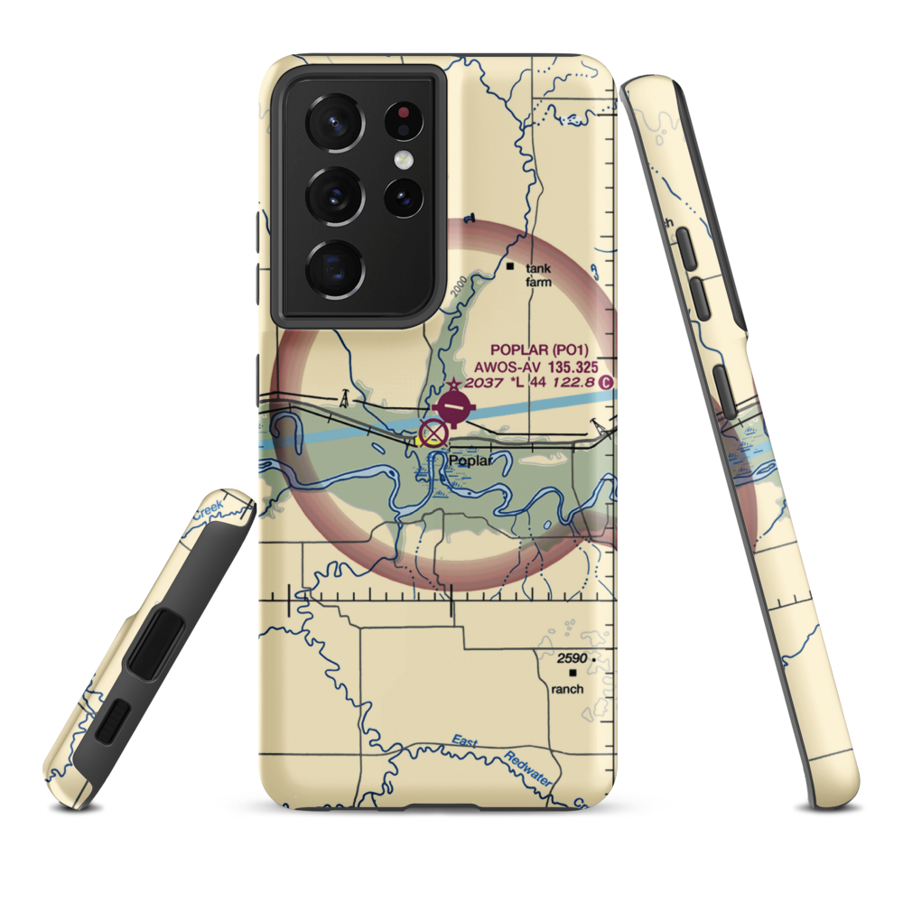 Poplar Airport (42S) VFR Sectional Samsung Phone Case Samsung Galaxy S21 Plus model shown