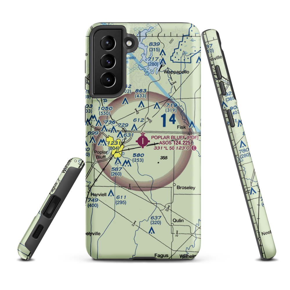 Poplar Bluff Municipal Airport (POF) VFR Sectional Samsung Phone Case Samsung Galaxy S21 FE model shown