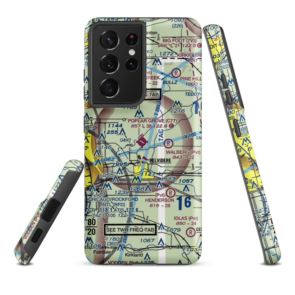 Poplar Grove Airport (C77) VFR Sectional Samsung Phone Case Samsung Galaxy S21 Plus model shown