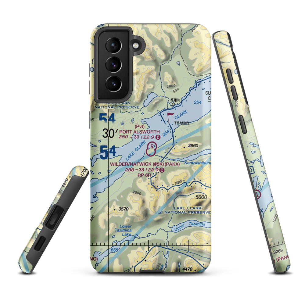 Port Alsworth Airport (TPO) VFR Sectional Samsung Phone Case Samsung Galaxy S21 Plus model shown