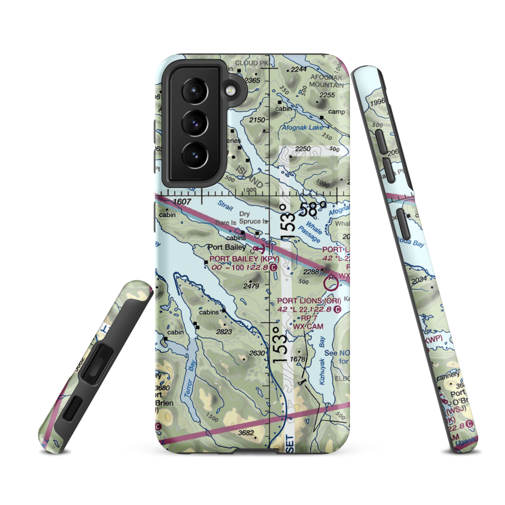 Port Bailey Seaplane Base (KPY) VFR Sectional Samsung Phone Case Samsung Galaxy S21 FE model shown