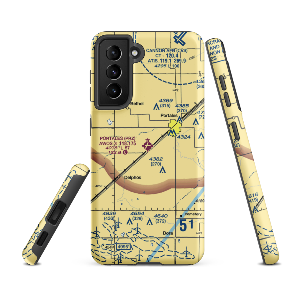 Portales Municipal Airport (PRZ) VFR Sectional Samsung Phone Case Samsung Galaxy S21 FE model shown