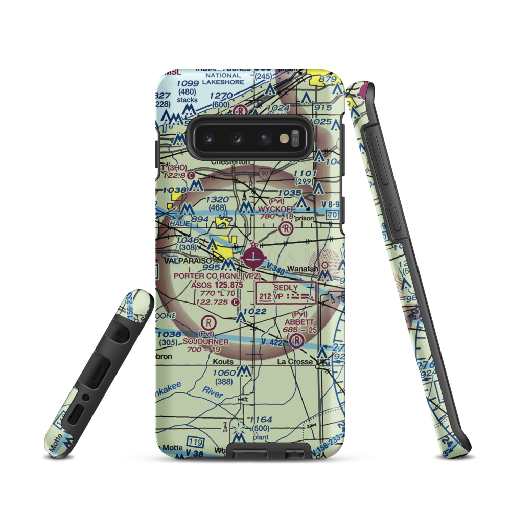 Porter County Municipal Airport (VPZ) VFR Sectional Samsung Phone Case Samsung Galaxy S10 model shown