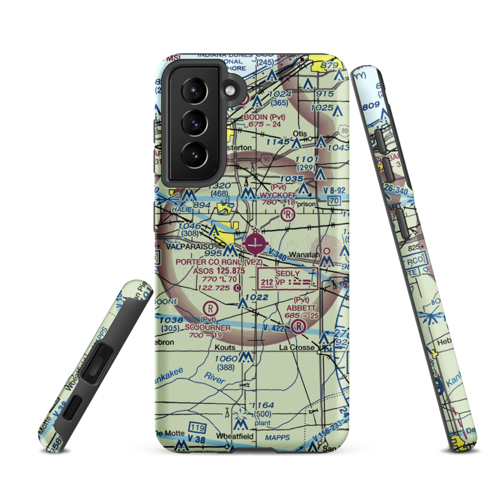 Porter County Municipal Airport (VPZ) VFR Sectional Samsung Phone Case Samsung Galaxy S21 FE model shown