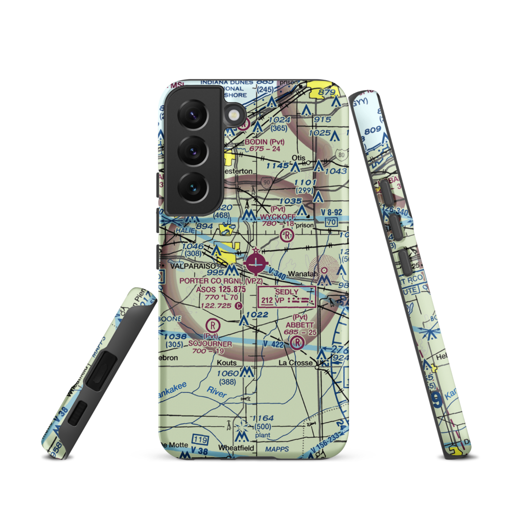 Porter County Municipal Airport (VPZ) VFR Sectional Samsung Phone Case Samsung Galaxy S22 model shown
