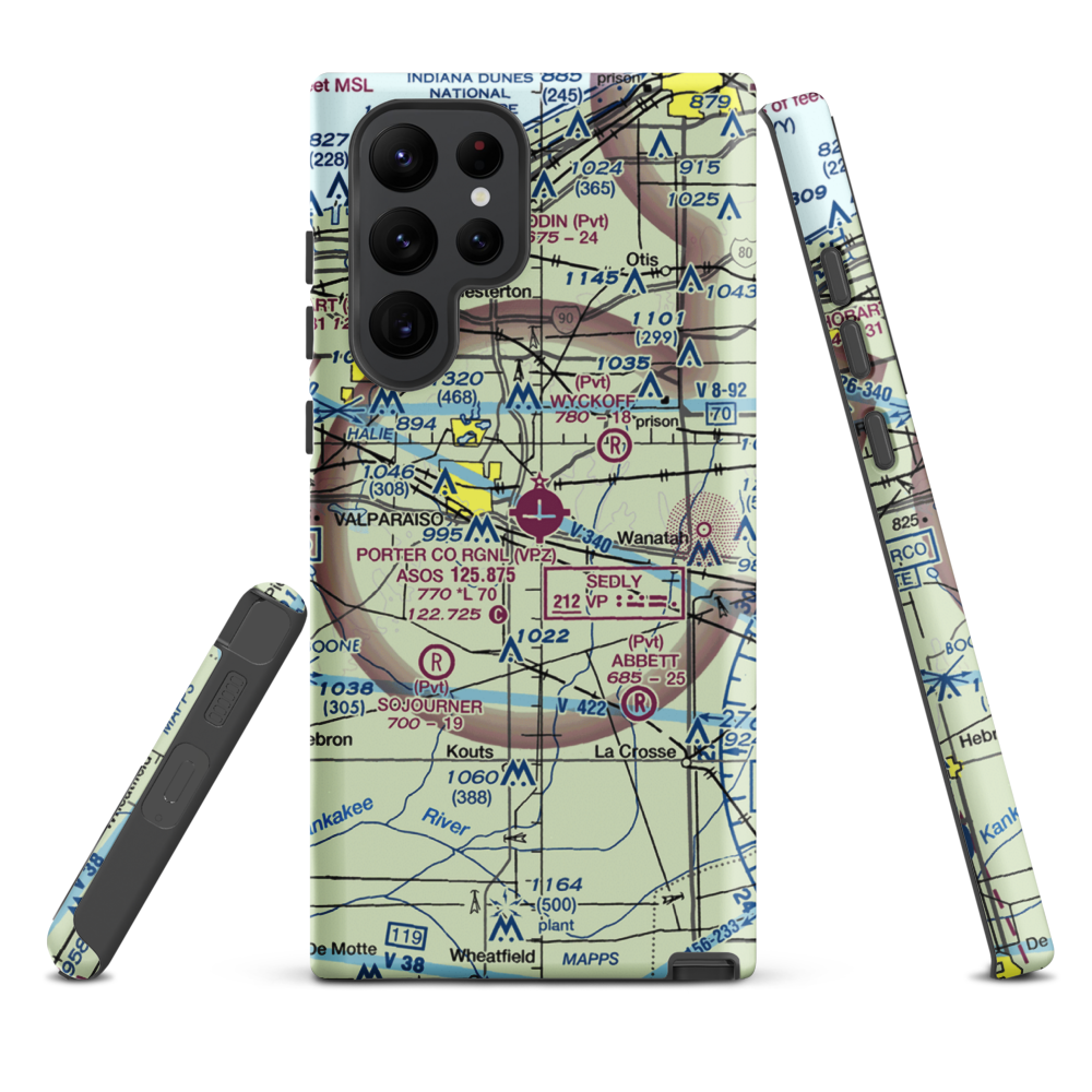 Porter County Municipal Airport (VPZ) VFR Sectional Samsung Phone Case Samsung Galaxy S22 Ultra model shown
