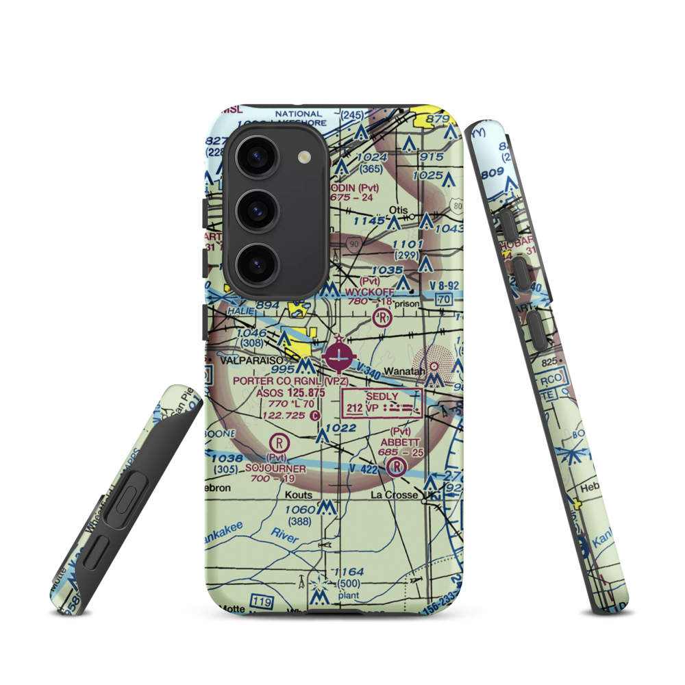 Porter County Municipal Airport (VPZ) VFR Sectional Samsung Phone Case Samsung Galaxy S23 model shown