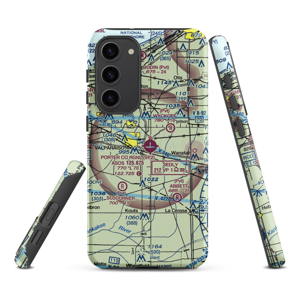 Porter County Municipal Airport (VPZ) VFR Sectional Samsung Phone Case Samsung Galaxy S23 Plus model shown