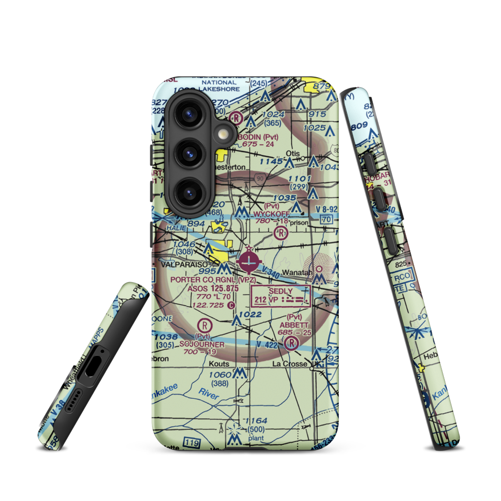 Porter County Municipal Airport (VPZ) VFR Sectional Samsung Phone Case Samsung Galaxy S24 model shown