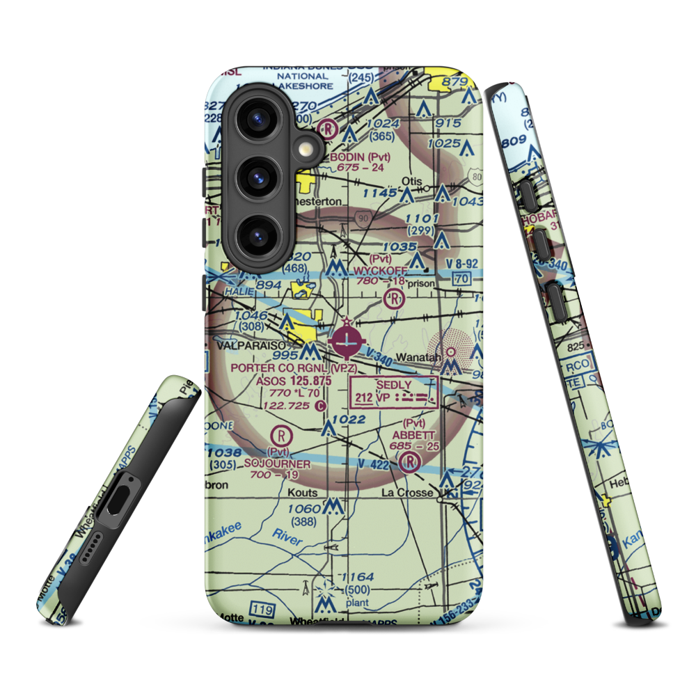 Porter County Municipal Airport (VPZ) VFR Sectional Samsung Phone Case Samsung Galaxy S24 Plus model shown