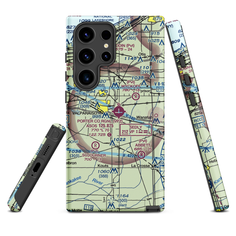 Porter County Municipal Airport (VPZ) VFR Sectional Samsung Phone Case Samsung Galaxy S24 Ultra model shown
