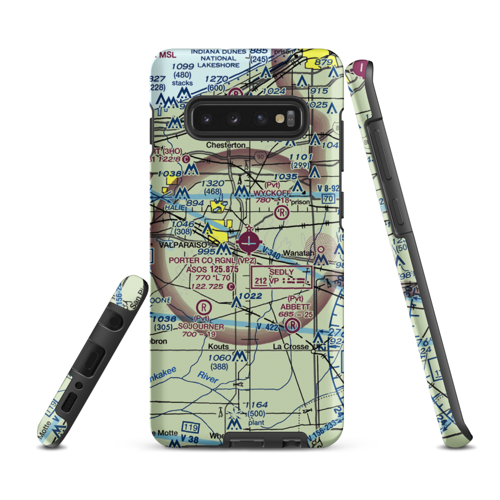 Porter County Municipal Airport (VPZ) VFR Sectional Samsung Phone Case Samsung Galaxy S10e model shown
