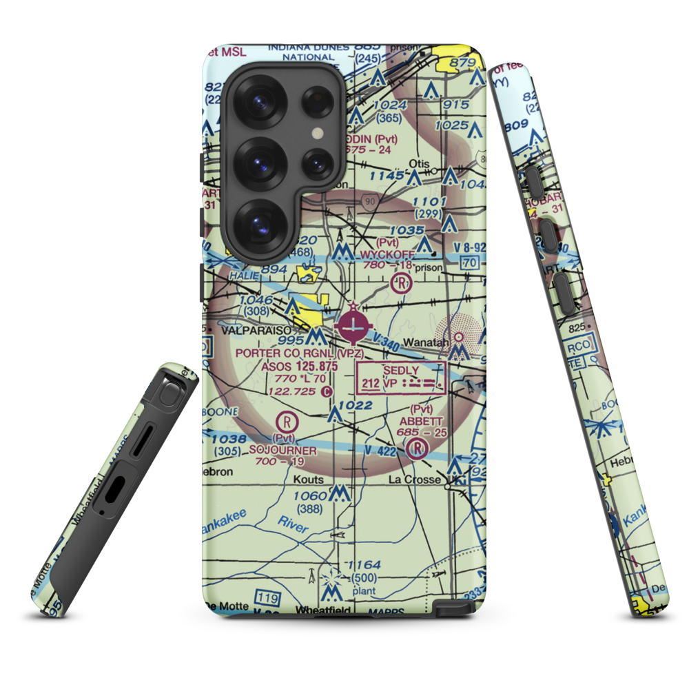 Porter County Municipal Airport (VPZ) VFR Sectional Samsung Phone Case Samsung Galaxy S25 Ultra model shown