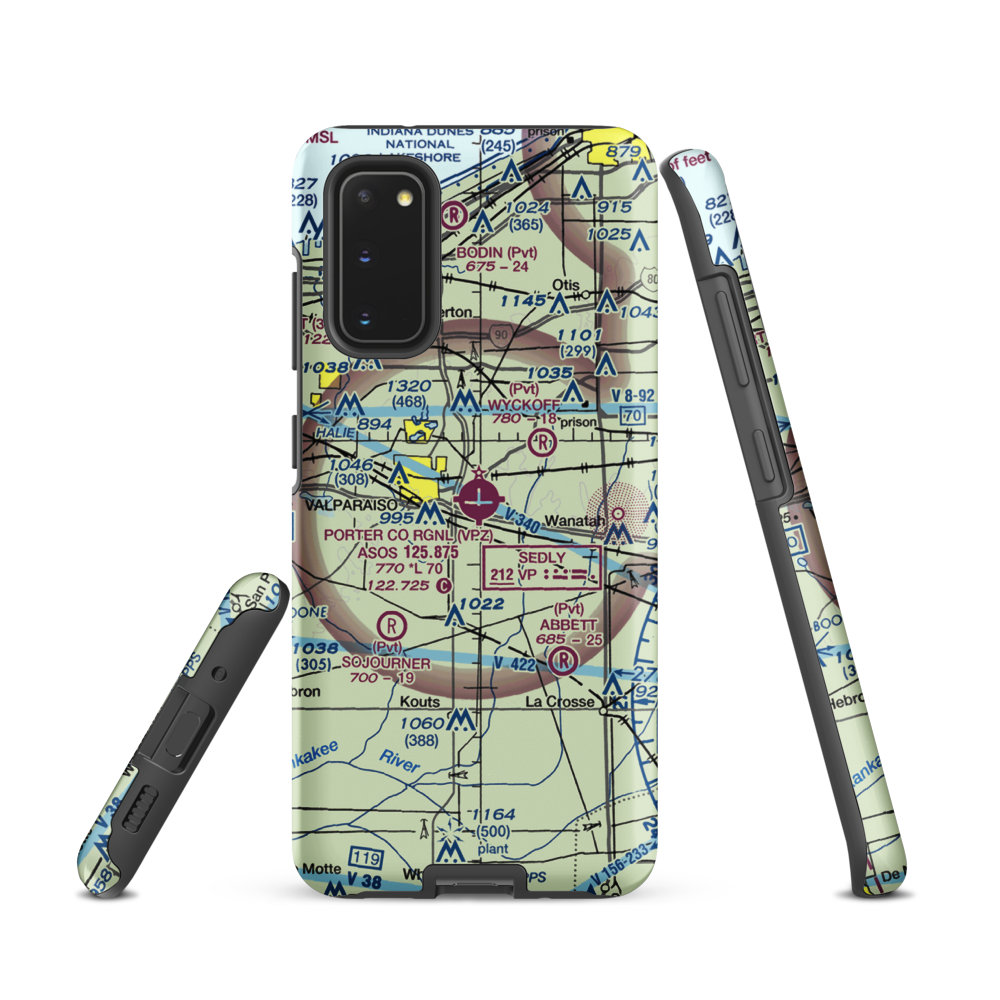 Porter County Municipal Airport (VPZ) VFR Sectional Samsung Phone Case Samsung Galaxy S20 model shown