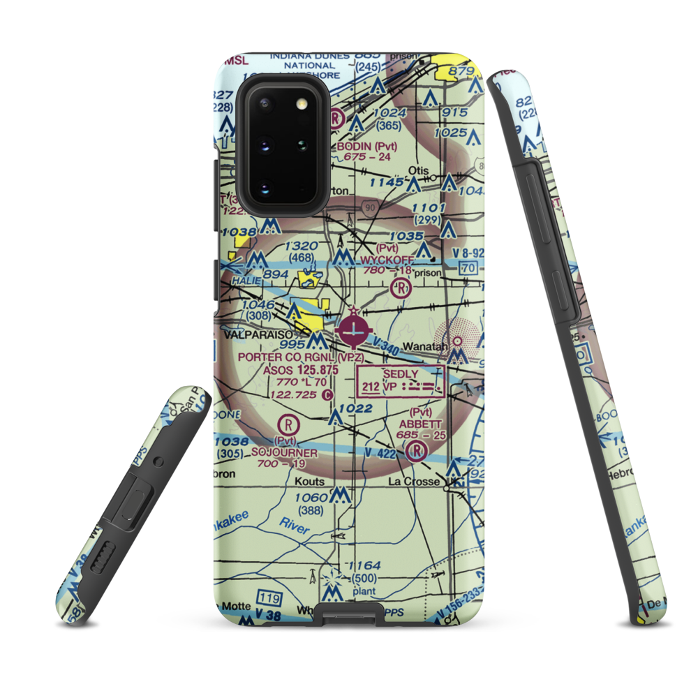 Porter County Municipal Airport (VPZ) VFR Sectional Samsung Phone Case Samsung Galaxy S20 Plus model shown