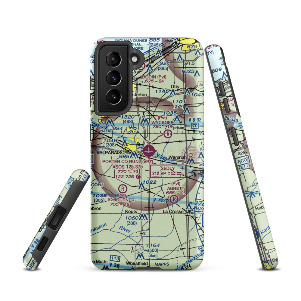 Porter County Municipal Airport (VPZ) VFR Sectional Samsung Phone Case Samsung Galaxy S21 model shown