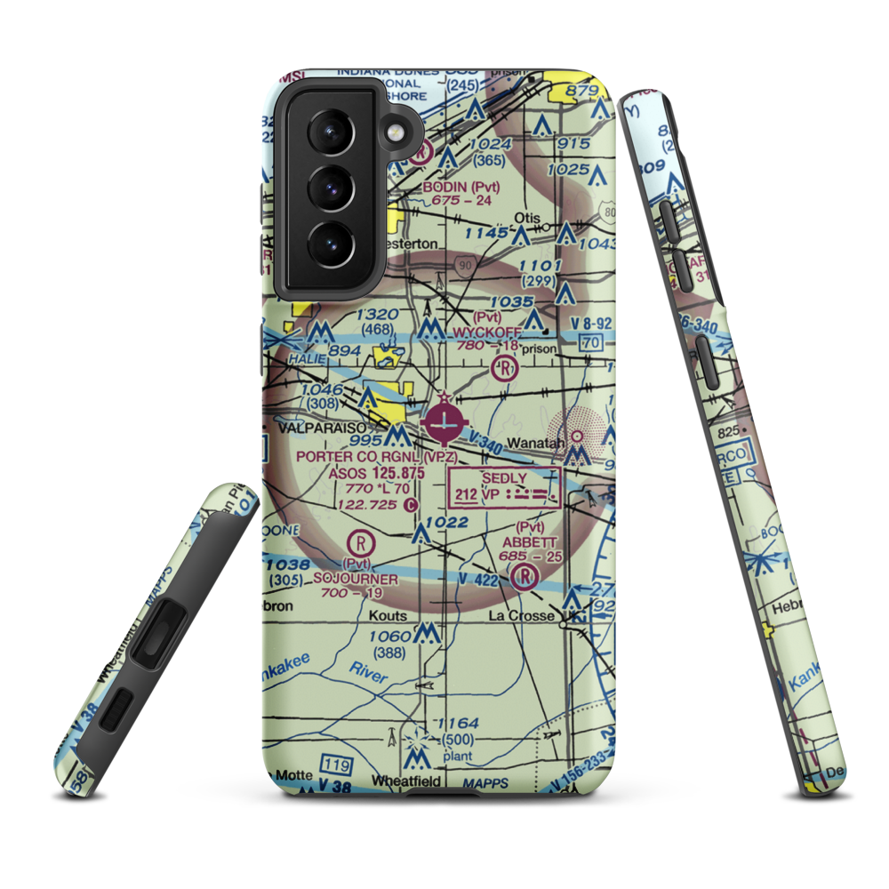 Porter County Municipal Airport (VPZ) VFR Sectional Samsung Phone Case Samsung Galaxy S21 Plus model shown