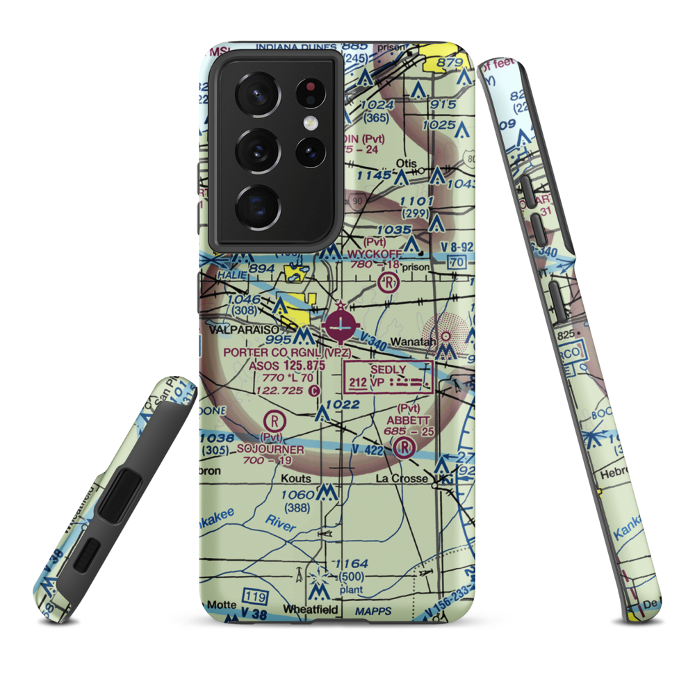 Porter County Municipal Airport (VPZ) VFR Sectional Samsung Phone Case Samsung Galaxy S21 Ultra model shown