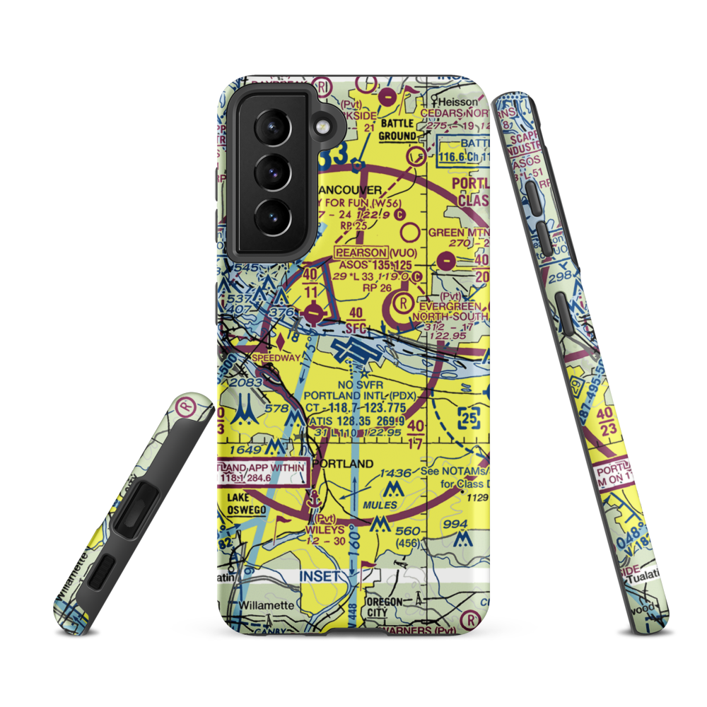 Portland International Airport (PDX) VFR Sectional Samsung Phone Case Samsung Galaxy S21 FE model shown