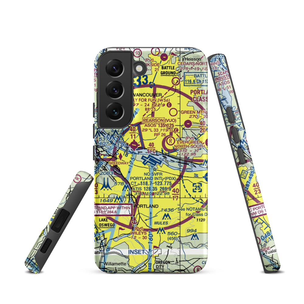 Portland International Airport (PDX) VFR Sectional Samsung Phone Case Samsung Galaxy S22 model shown