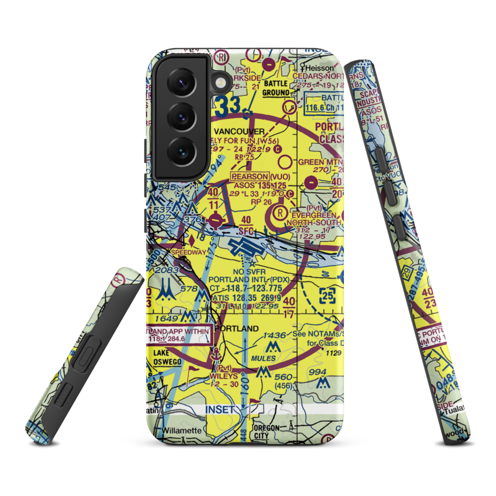 Portland International Airport (PDX) VFR Sectional Samsung Phone Case Samsung Galaxy S22 Plus model shown