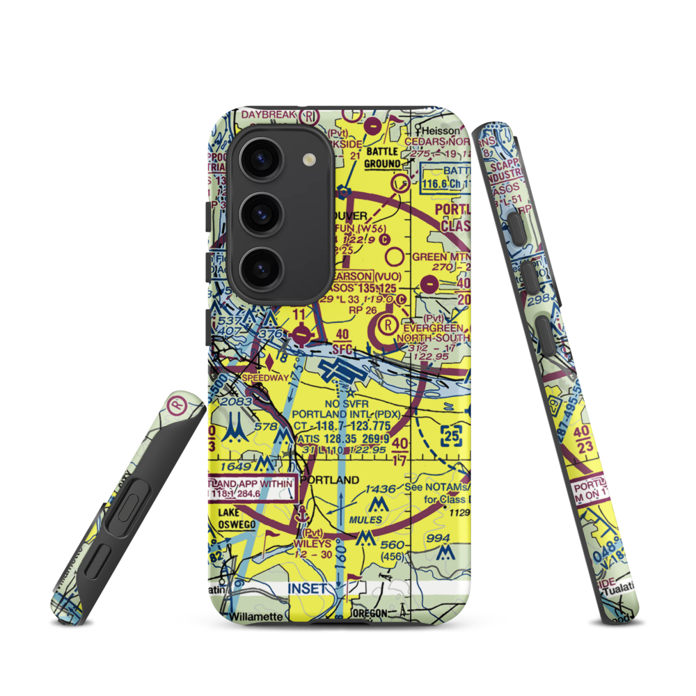 Portland International Airport (PDX) VFR Sectional Samsung Phone Case Samsung Galaxy S23 model shown