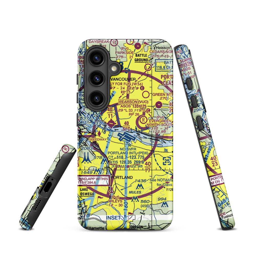 Portland International Airport (PDX) VFR Sectional Samsung Phone Case Samsung Galaxy S24 model shown