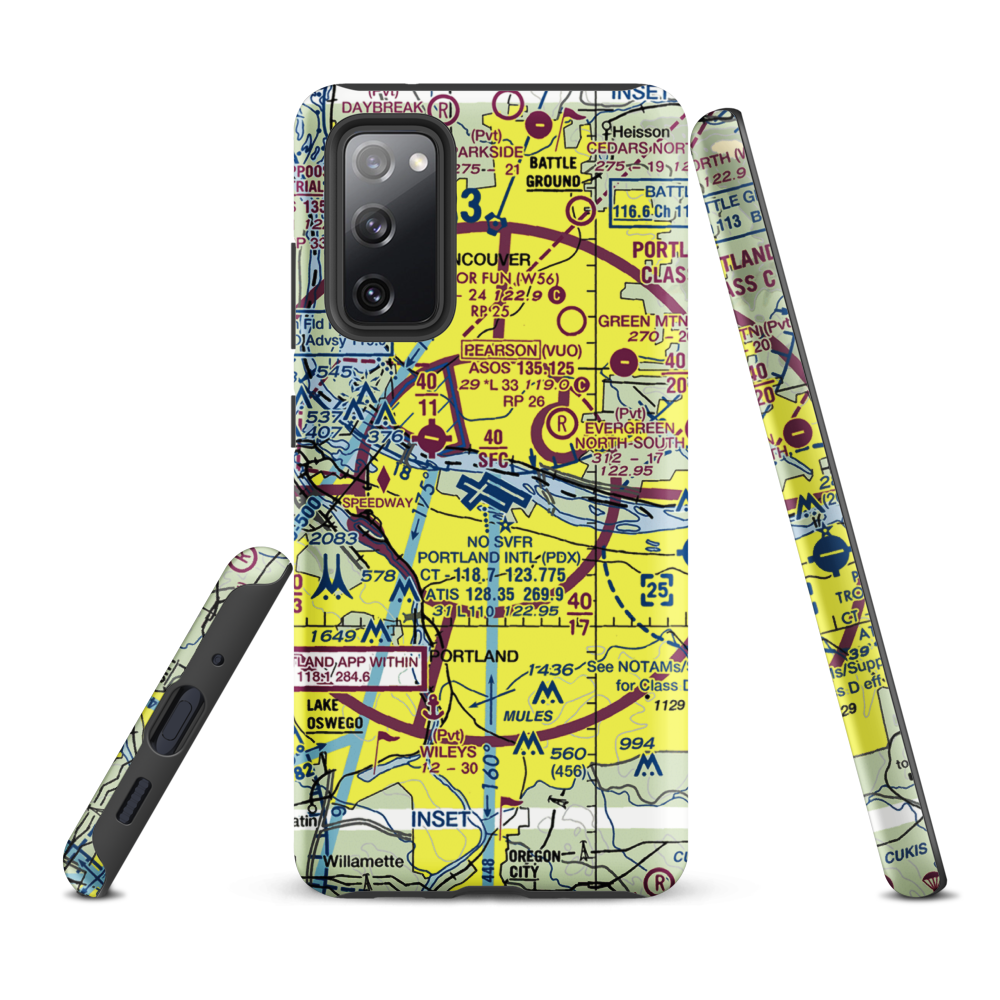 Portland International Airport (PDX) VFR Sectional Samsung Phone Case Samsung Galaxy S20 FE model shown