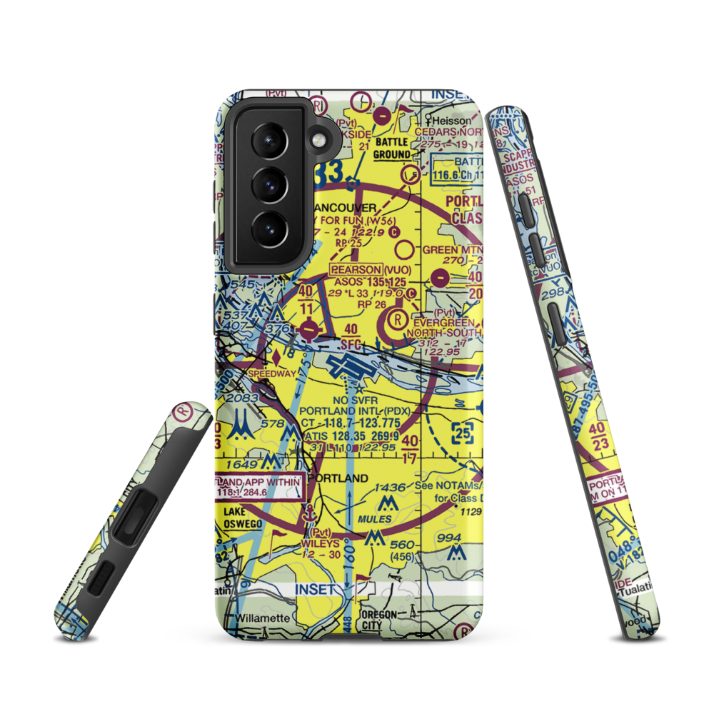Portland International Airport (PDX) VFR Sectional Samsung Phone Case Samsung Galaxy S21 model shown