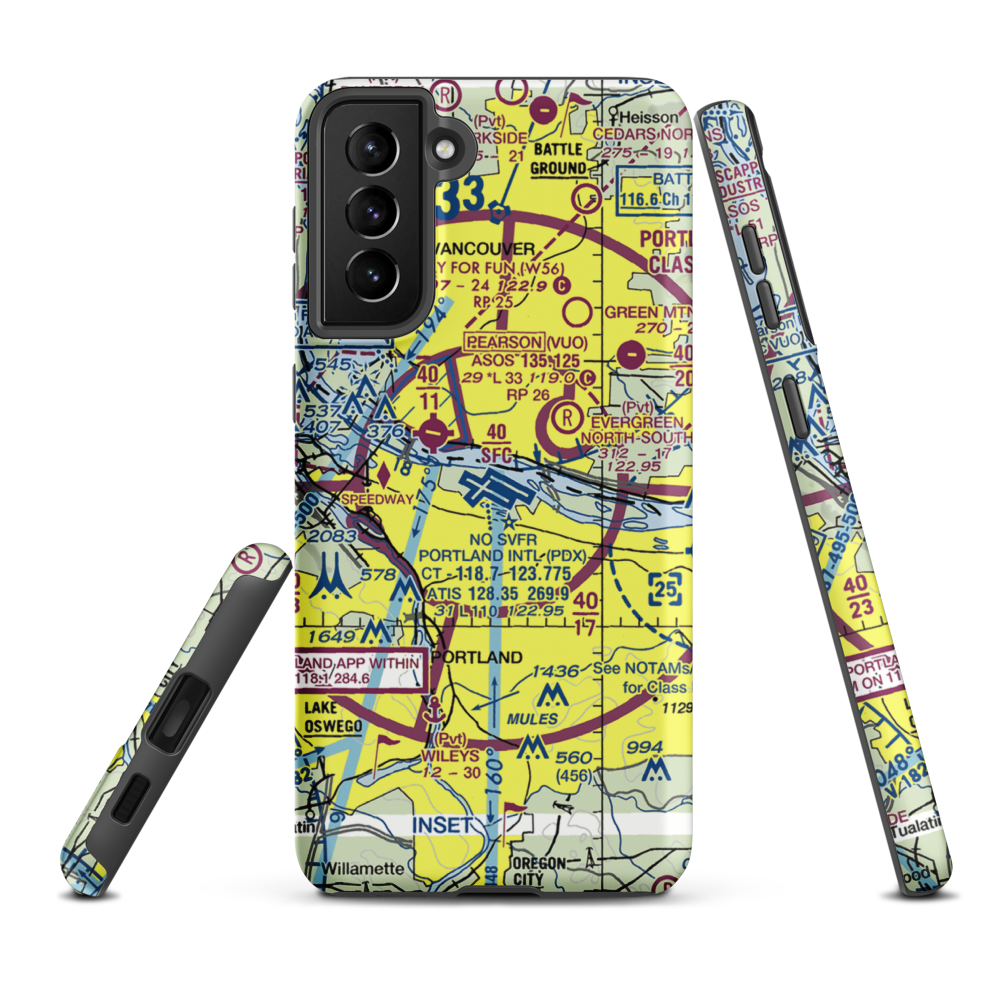 Portland International Airport (PDX) VFR Sectional Samsung Phone Case Samsung Galaxy S21 Plus model shown