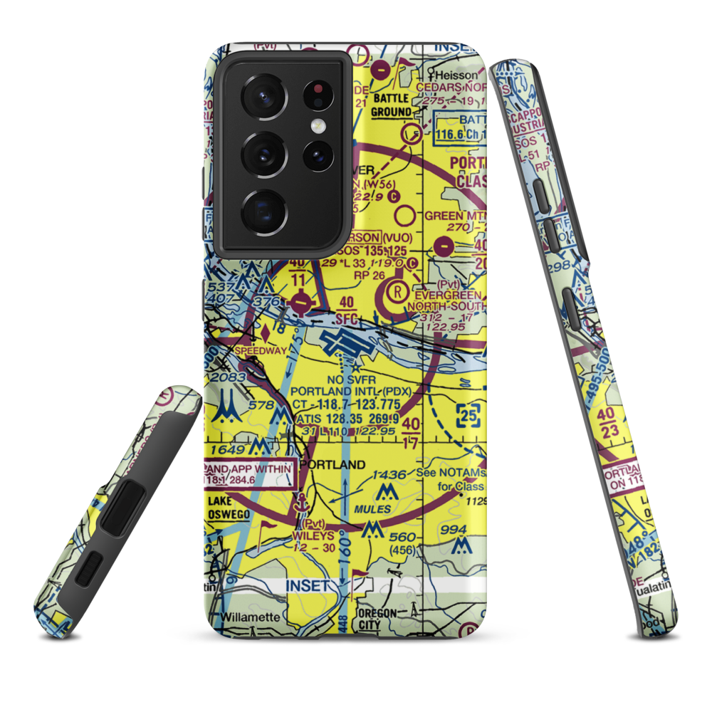Portland International Airport (PDX) VFR Sectional Samsung Phone Case Samsung Galaxy S21 Plus model shown