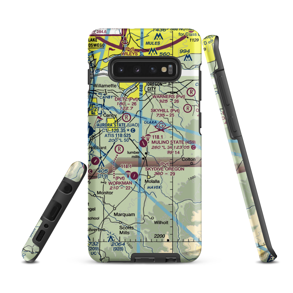 Portland Mulino Airport (4S9) VFR Sectional Samsung Phone Case Samsung Galaxy S10 Plus model shown