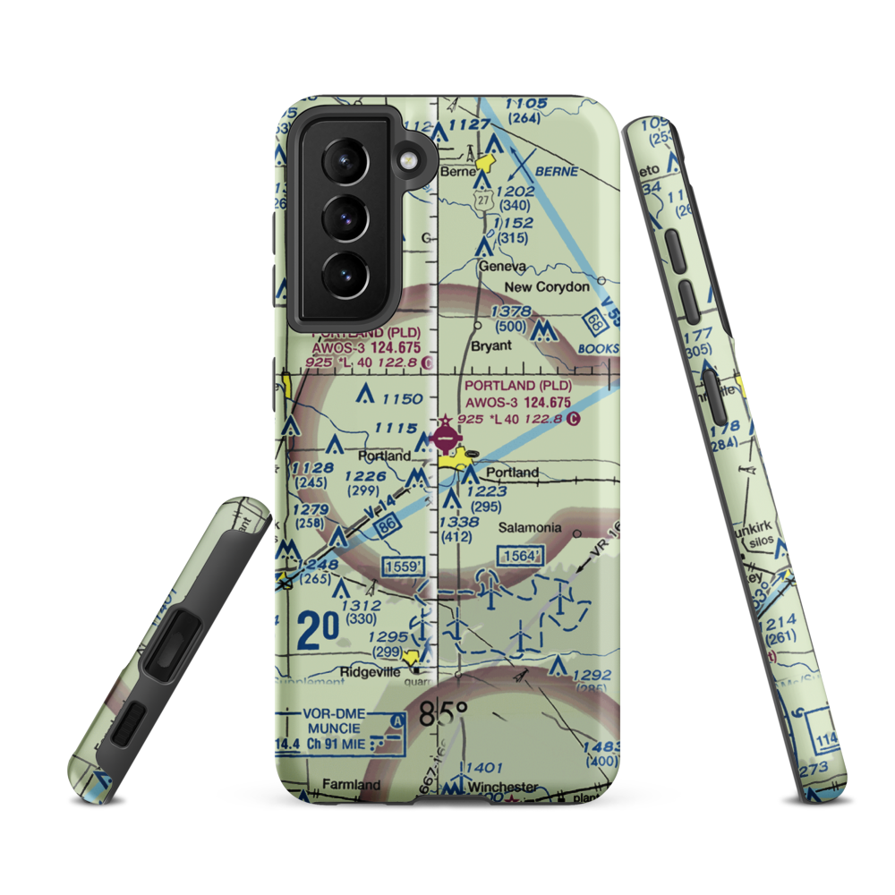 Portland Municipal Airport (PLD) VFR Sectional Samsung Phone Case Samsung Galaxy S21 FE model shown