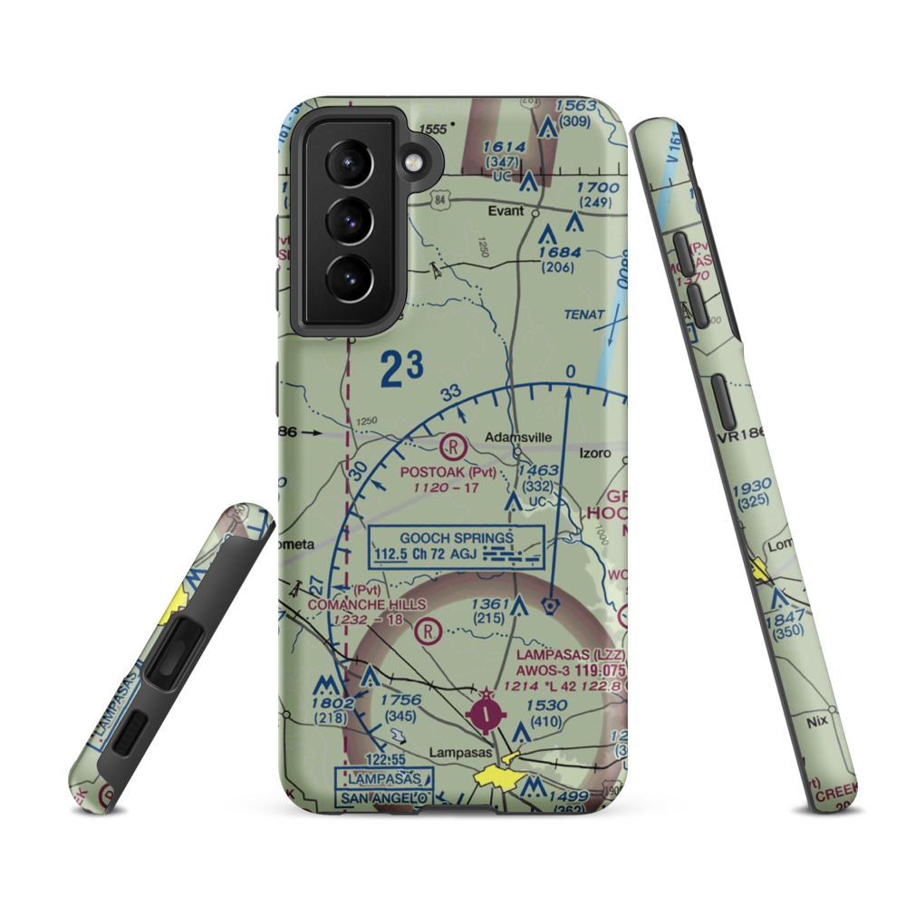 Postoak Airport (76TA) VFR Sectional Samsung Phone Case Samsung Galaxy S21 FE model shown