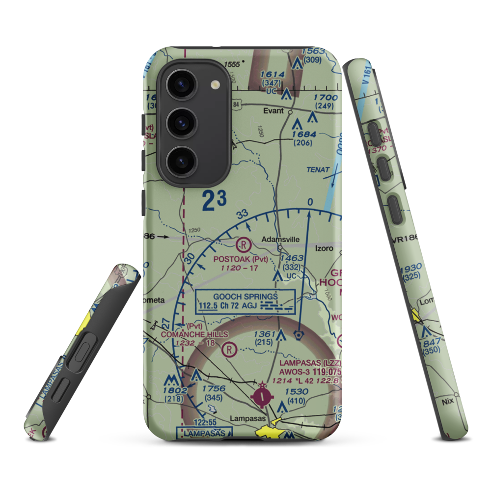 Postoak Airport (76TA) VFR Sectional Samsung Phone Case Samsung Galaxy S23 Plus model shown