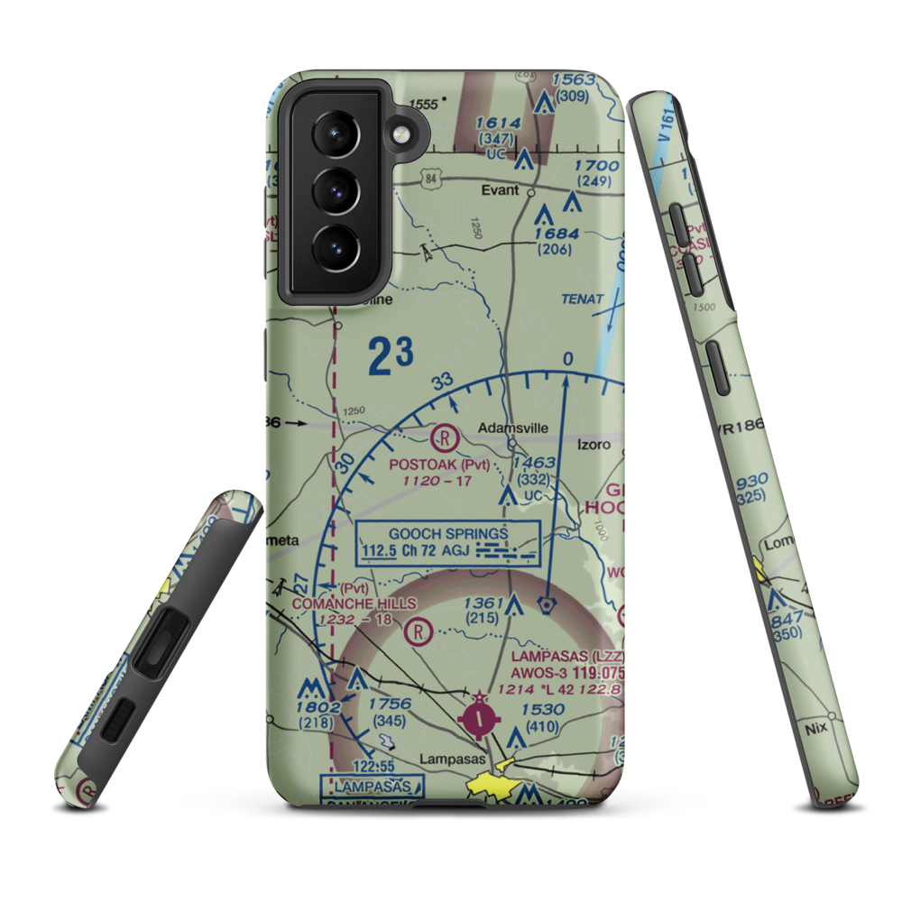 Postoak Airport (76TA) VFR Sectional Samsung Phone Case Samsung Galaxy S21 Plus model shown