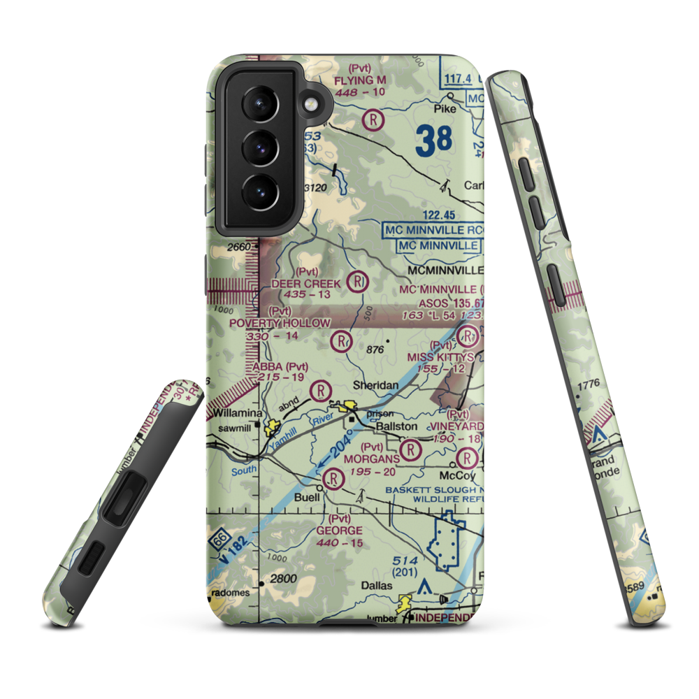 Poverty Hollow Airport (OG23) VFR Sectional Samsung Phone Case Samsung Galaxy S21 FE model shown