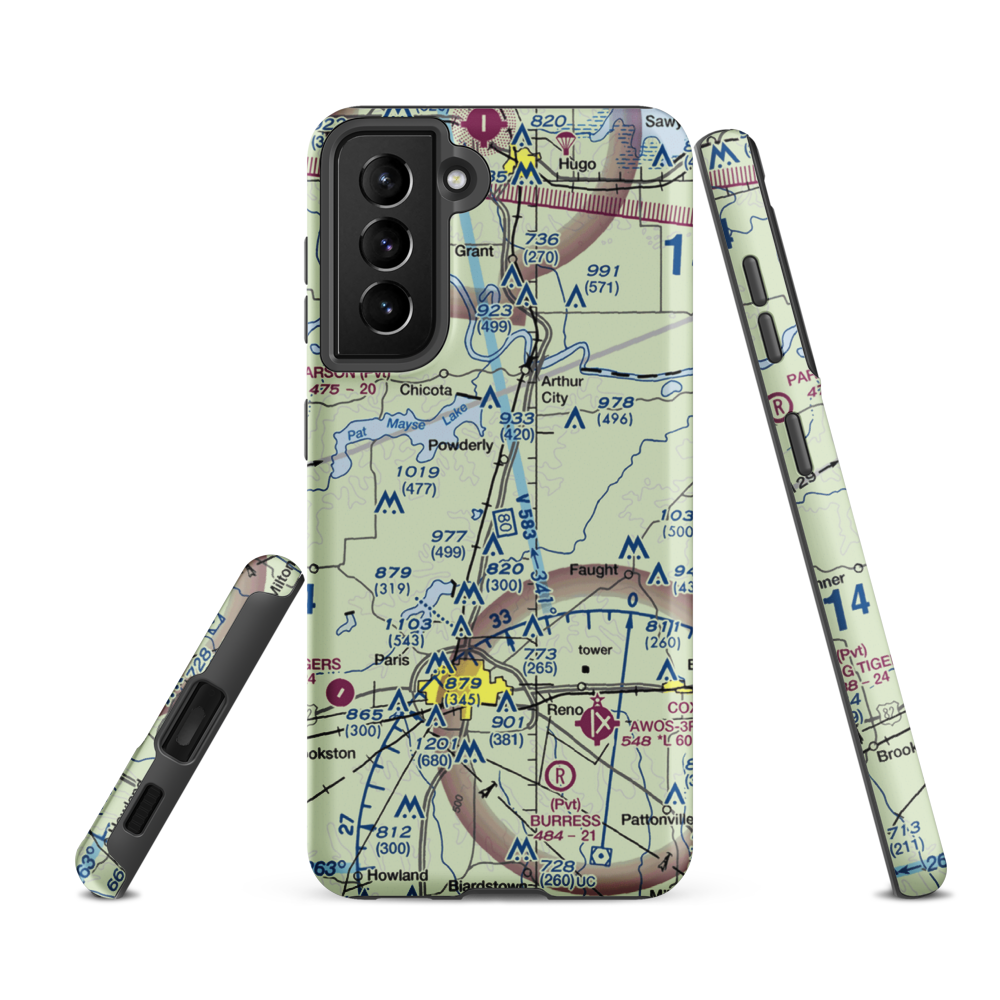 Powderly Airport (US-0131) VFR Sectional Samsung Phone Case Samsung Galaxy S21 FE model shown
