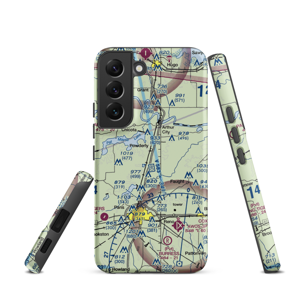 Powderly Airport (US-0131) VFR Sectional Samsung Phone Case Samsung Galaxy S22 model shown
