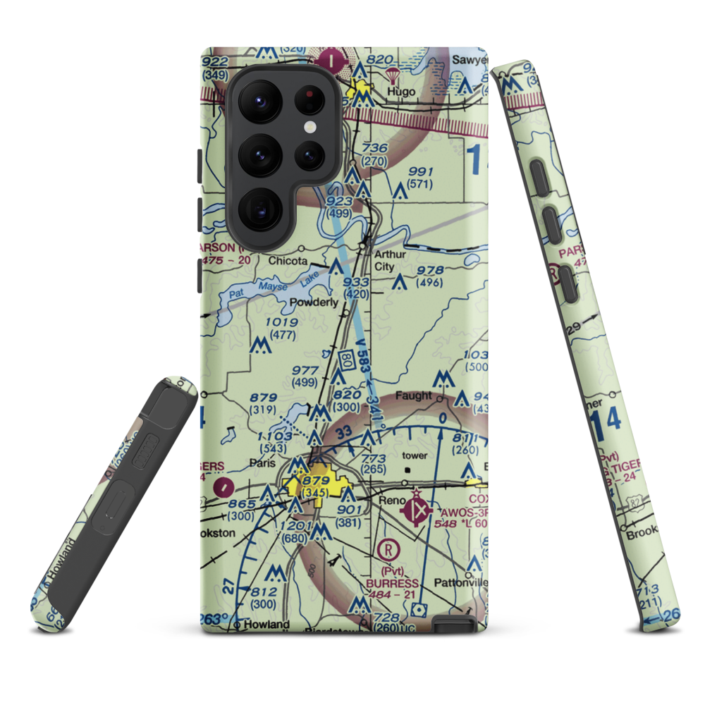Powderly Airport (US-0131) VFR Sectional Samsung Phone Case Samsung Galaxy S22 Ultra model shown