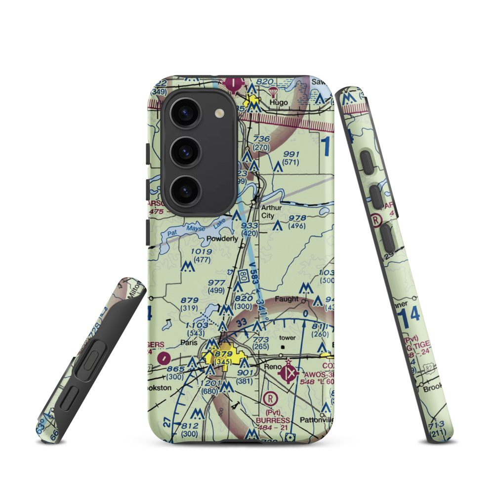 Powderly Airport (US-0131) VFR Sectional Samsung Phone Case Samsung Galaxy S23 model shown