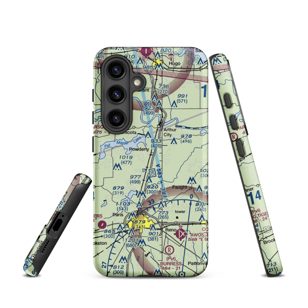 Powderly Airport (US-0131) VFR Sectional Samsung Phone Case Samsung Galaxy S24 model shown