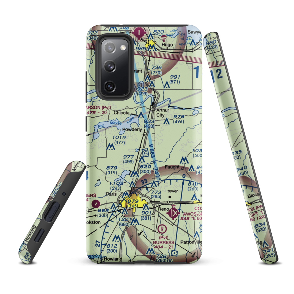 Powderly Airport (US-0131) VFR Sectional Samsung Phone Case Samsung Galaxy S20 FE model shown
