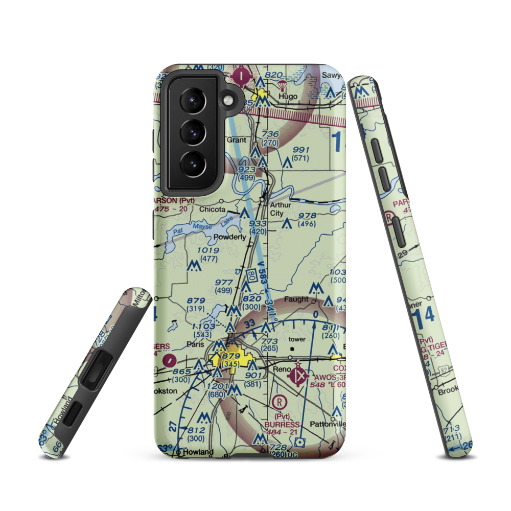 Powderly Airport (US-0131) VFR Sectional Samsung Phone Case Samsung Galaxy S21 model shown