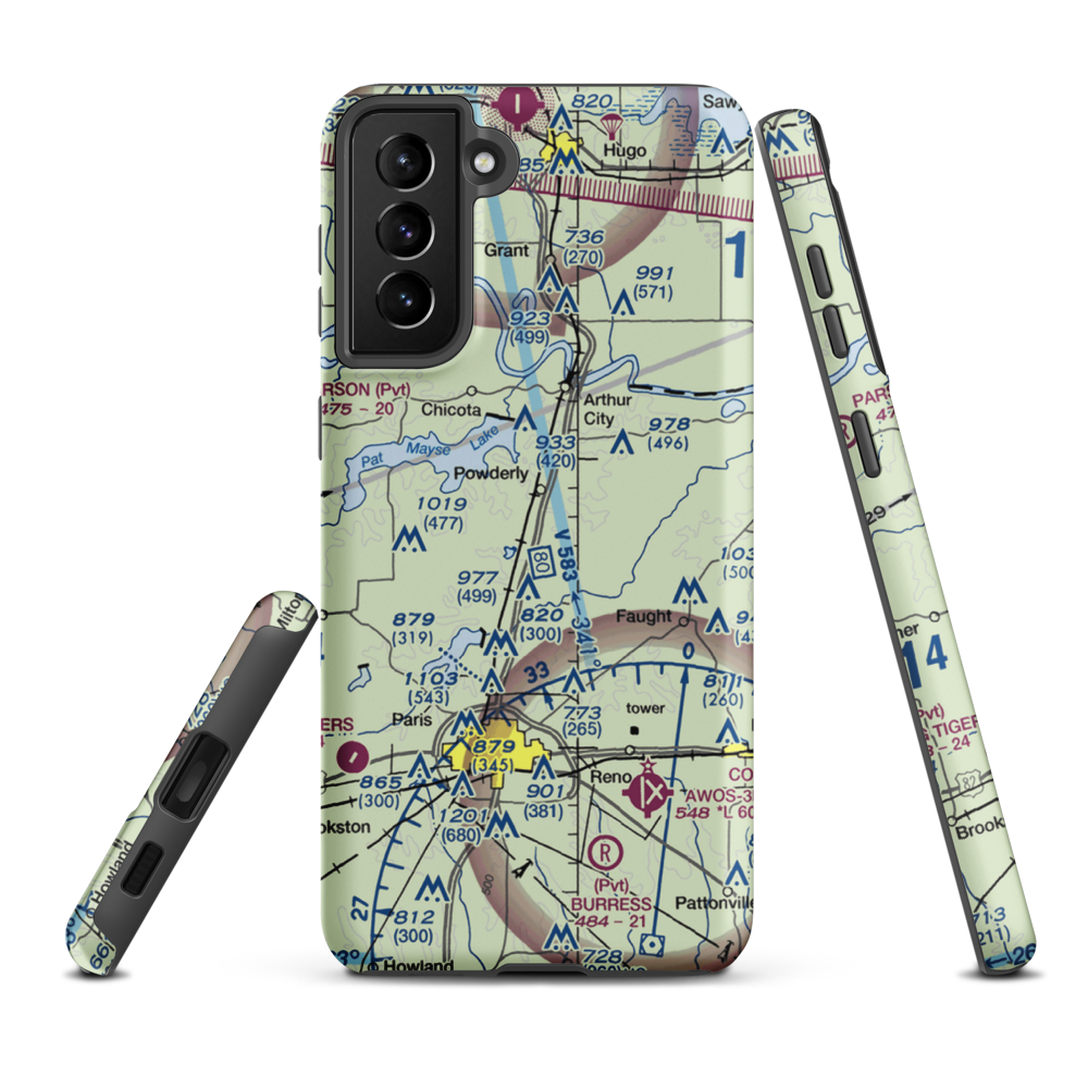 Powderly Airport (US-0131) VFR Sectional Samsung Phone Case Samsung Galaxy S21 Plus model shown