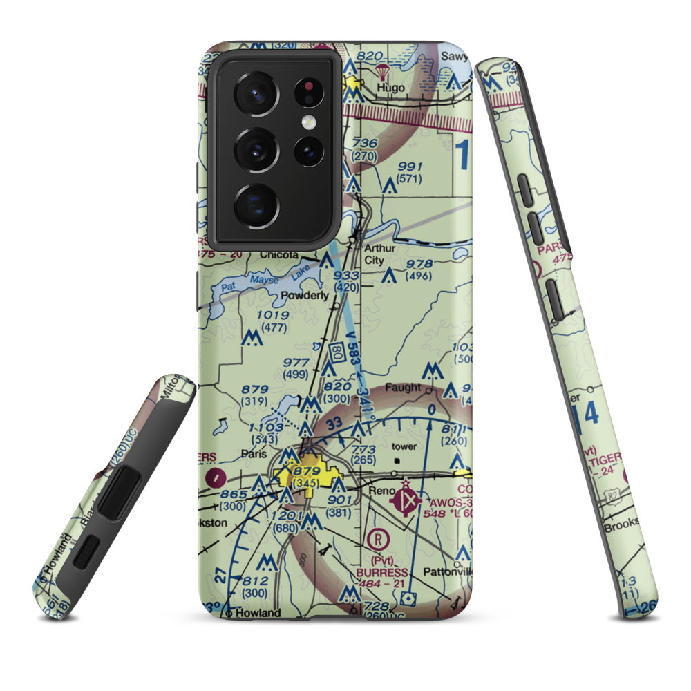 Powderly Airport (US-0131) VFR Sectional Samsung Phone Case Samsung Galaxy S21 Ultra model shown