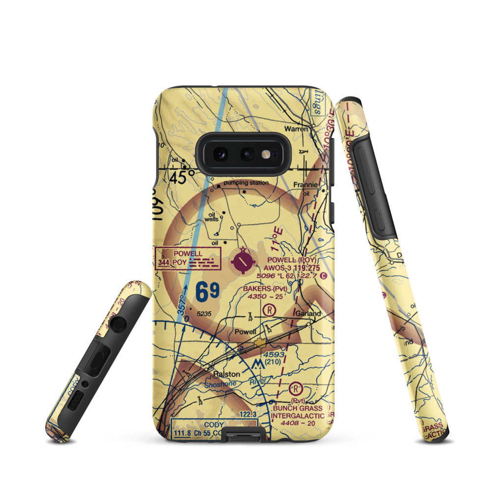 Powell Municipal Airport (POY) VFR Sectional Samsung Phone Case Samsung Galaxy S10e model shown