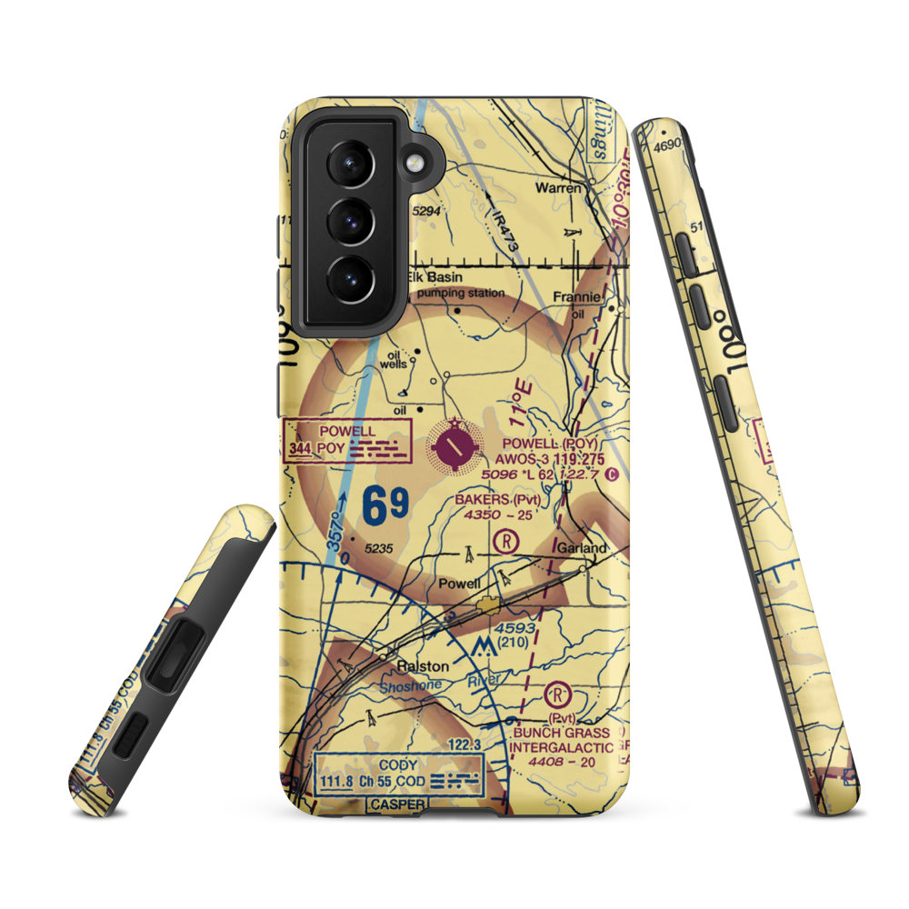 Powell Municipal Airport (POY) VFR Sectional Samsung Phone Case Samsung Galaxy S21 FE model shown