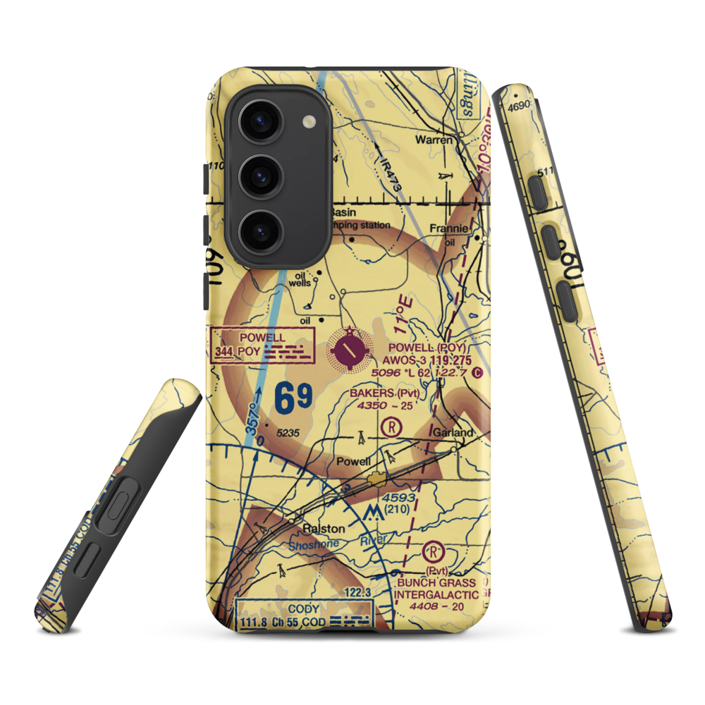 Powell Municipal Airport (POY) VFR Sectional Samsung Phone Case Samsung Galaxy S23 Plus model shown